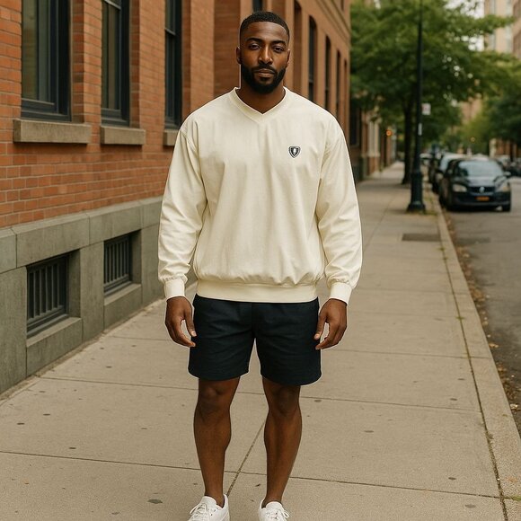 Vintage Mens L  PCC Embroidered White Pullover Windbreaker V-Neck Sweatshirt - Picture 2 of 12